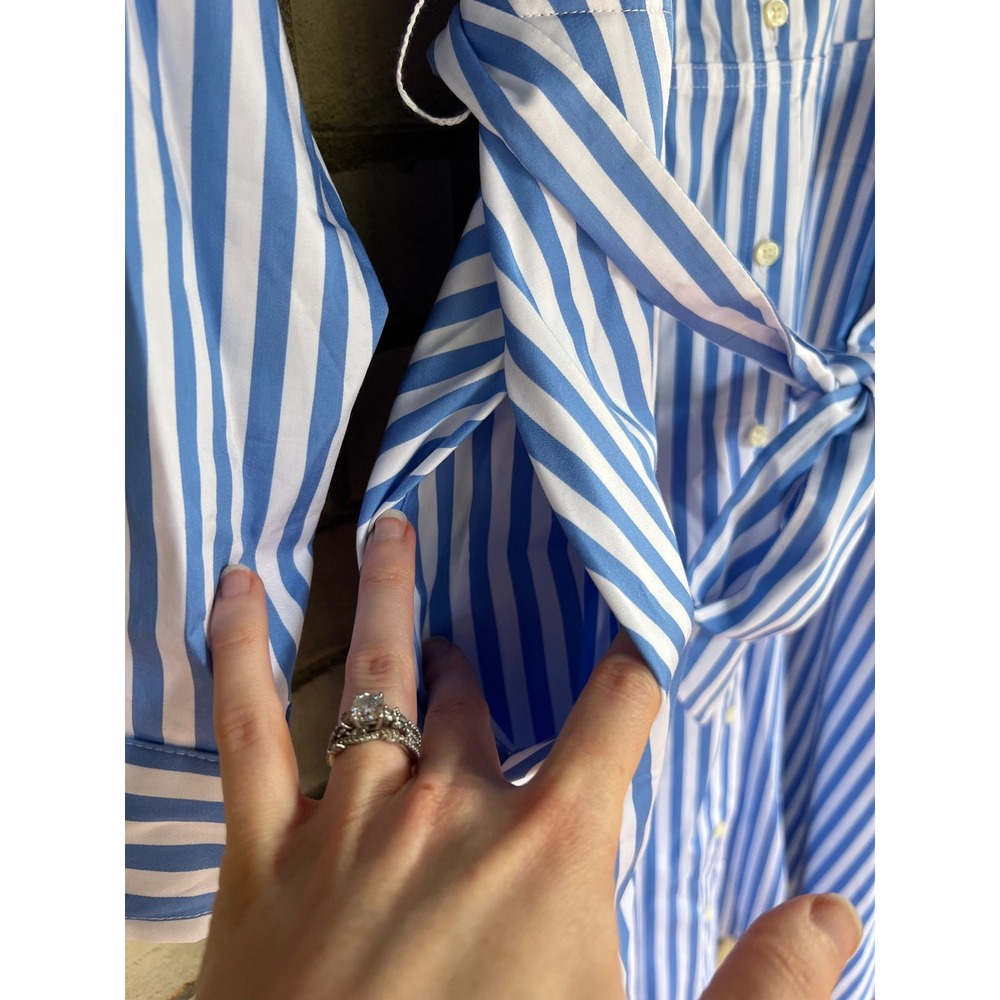 Talbots Blue White Striped Cotton Shirt Dress Pockets Tie Belted Size 8 Medium - Picture 6 of 8
